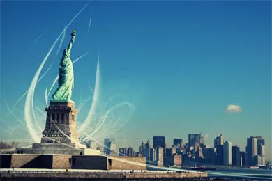 Du học Mỹ: tượng Nữ thần Tự do và đường chân trời New York